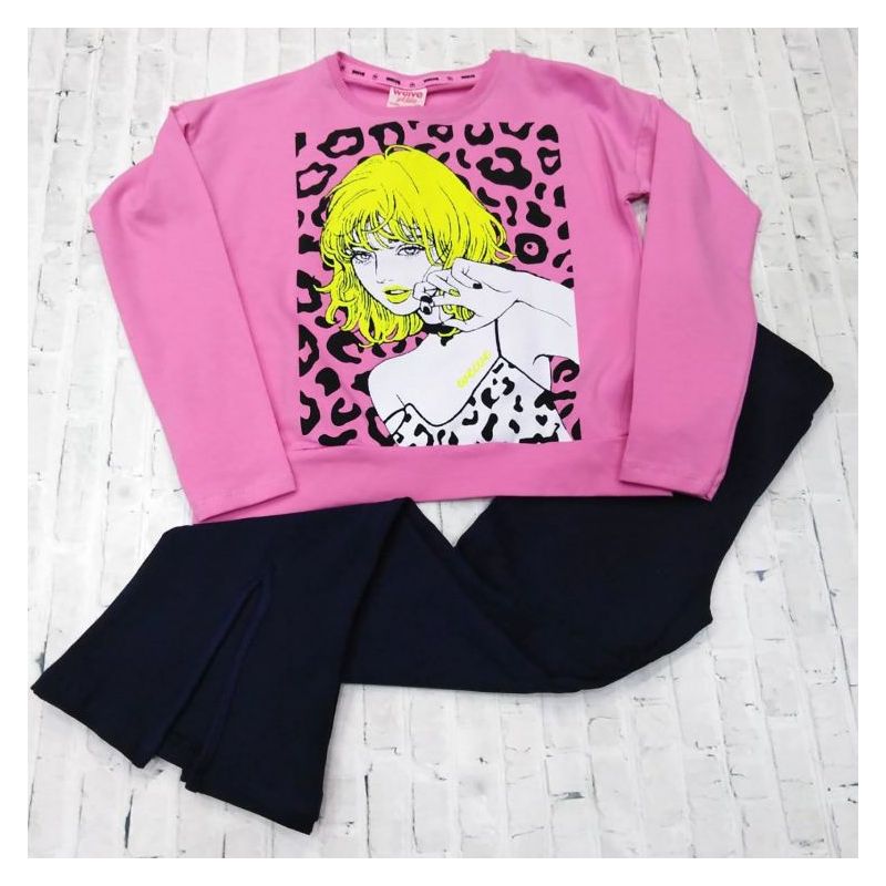 Komplet za djevojčice majica/top + trapez hlače pink/tamnoplavo Cijena