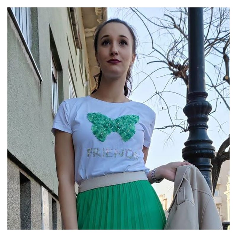 Majica pamučna bijela Friends 3D Leptir zeleni Cijena