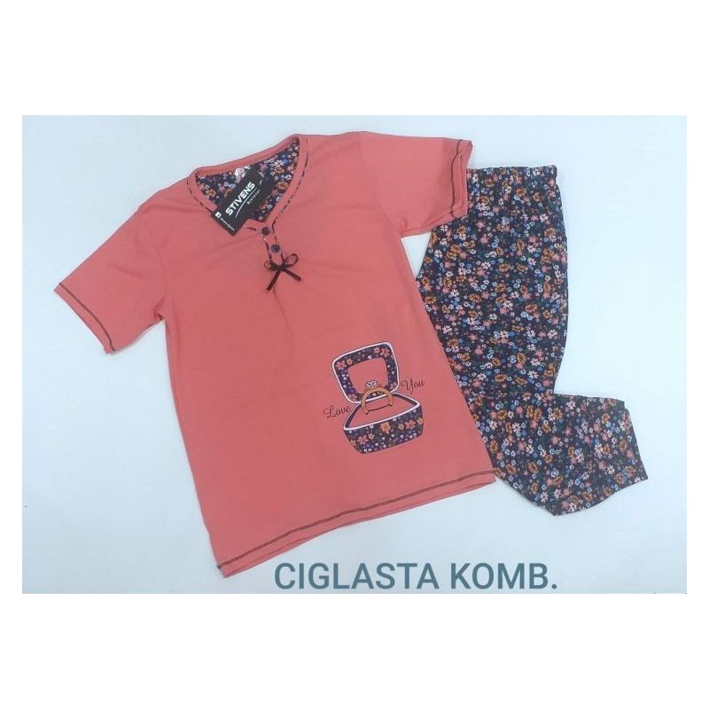 Ženska pidžama Baray ciglasta Cijena