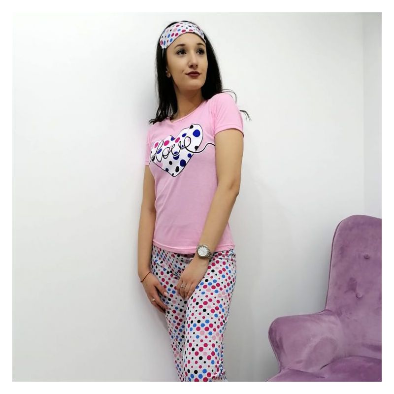 Ženska pidžama Fluffy - Love točkice / roza - plavo Cijena