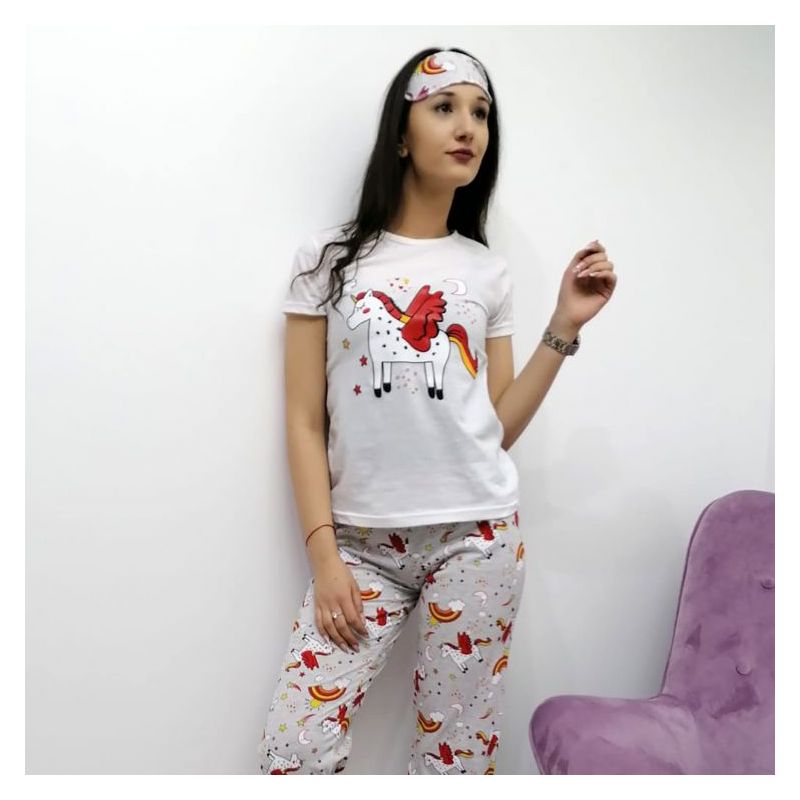 Ženska pidžama Fluffy - Poni / bijelo - crveno - sivo Cijena