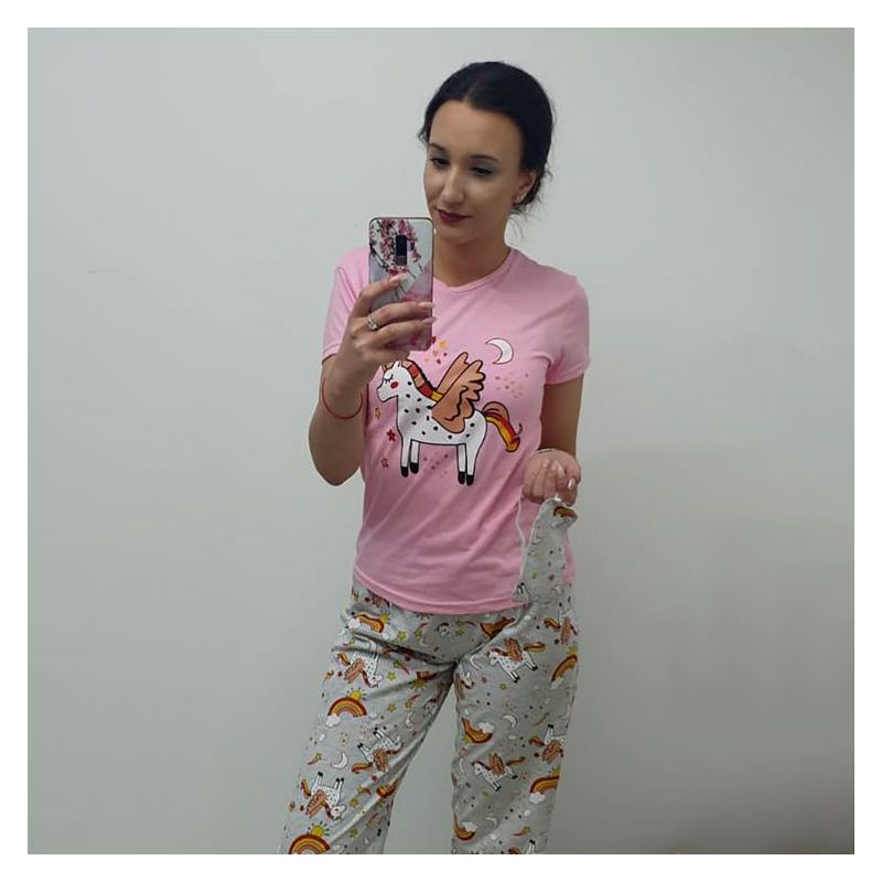Ženska pidžama Fluffy - Poni / roza - pink - sivo Cijena