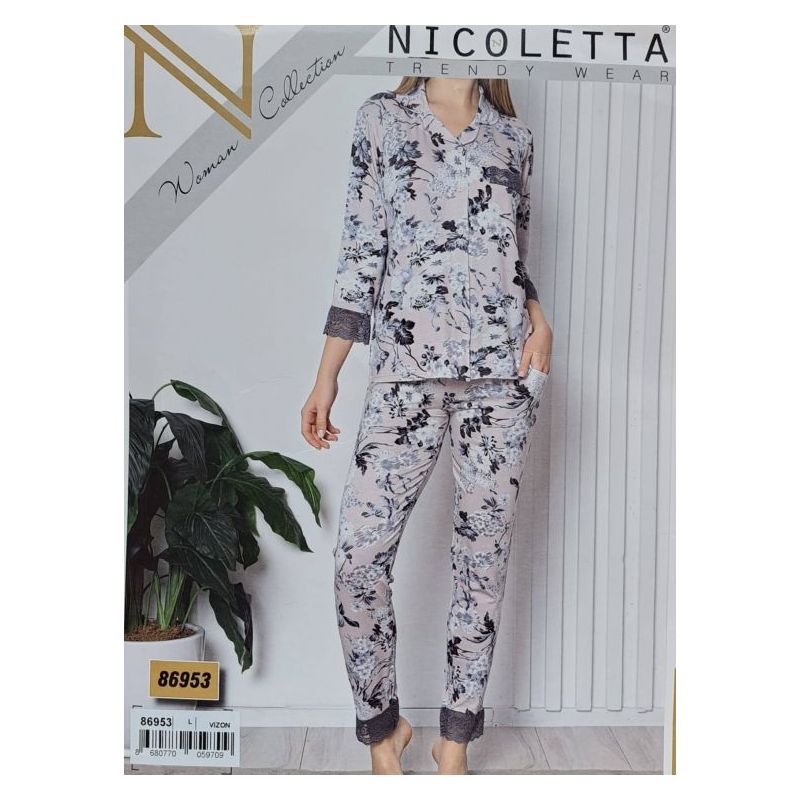 Ženska pidžama Nicoletta puder cvjetna Cijena